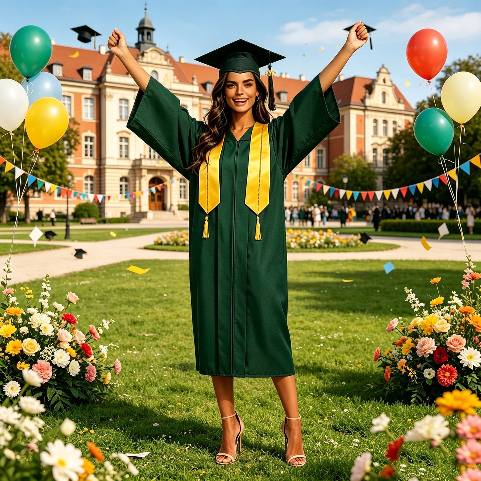 green plus size graduation dress Rkstn for Women Woven Academic Gown Adult Graduation Robe Long Sleeve V Neck Zip Graduation Gown Dresses (Army ,xxxxl casual plus size green dress