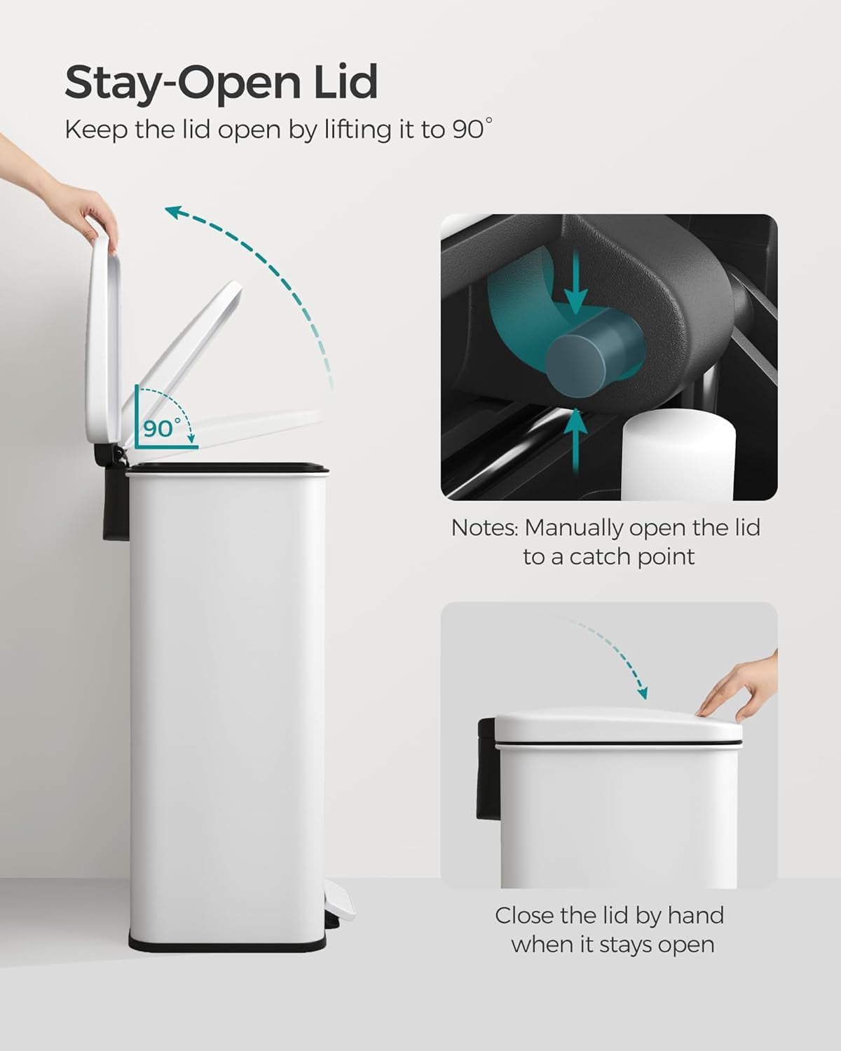 Kitchen Trash Can, 10.5 Gallon (40 L) Garbage Can, Large Step Trash Bin with Lid, Stainless Steel, Soft Close, 15 Trash Bags Included, White