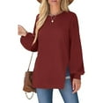 thumbnail image 2 of Fashnice Hauts pour Femmes Chandail en Molleton Col Rond Manches Longues Chandail Doux Automne Chandails en Molleton Rouge Brique TP, 2 of 6