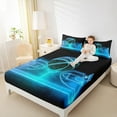 thumbnail image 4 of Manfei Boys Basketball Twin Sheet Sets, Teens Sports Twin Fitted Sheet, Cyan Blue Gradient Basketball Court Flat Sheet, Super Cozy Room Decor3 Pieces, 4 of 7
