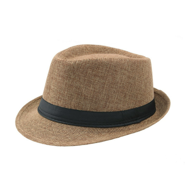 AOKID Fedora Khaki,Men Solid Color Wide Brim Fedora Felt Hat Panama Cap  Boater Summer Beach Sunhat
