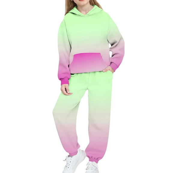 IVEYRTF Boys Girls Fleece Lined Hooded Sweatshirt and Pants Set Casual Comfortable Fall Winter 2-Piece Outfit Everyday Wear Kids Jogger Set(Green,3-4 Years)