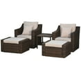 thumbnail image 2 of Outsunny 5 Piece Patio Furniture Set, All Weather PE Rattan Conversation Chair & Ottoman Set w/ Table, Cushions & Pillows Included, Beige, 2 of 9