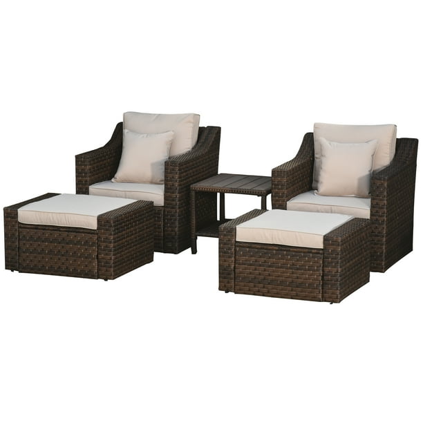 Outsunny 5-Piece PE Rattan Outdoor Patio Armchair Set w/ Durable Build