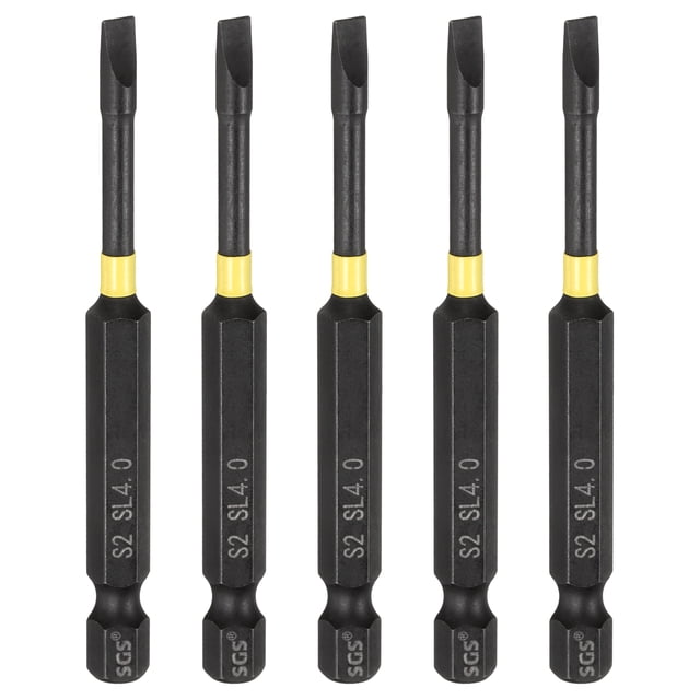 Uxcell 5pcs SL4 Slotted Impact Screwdriver Bits 1/4" Hex Shank 3" Long Magnetic Bit