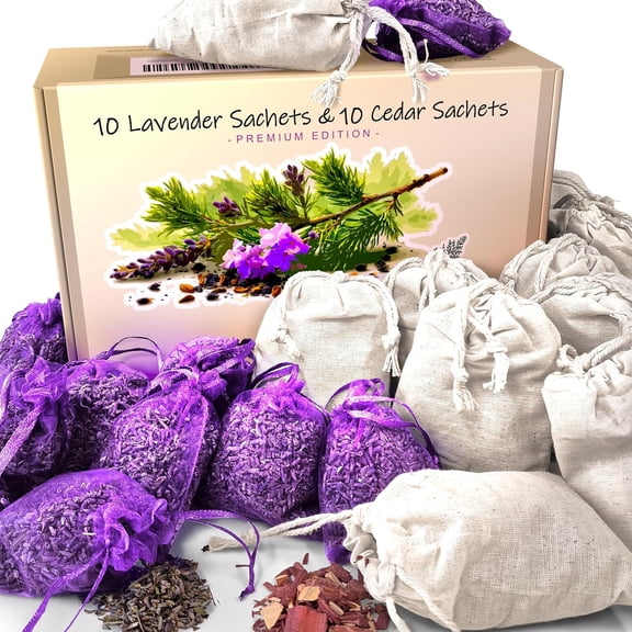 20 Pack Cedar Sachets & Lender Sachets for Drawers and Closets – Cedar Chips for Clothes Storage & Dried Lender Sachets - Drawer Fresheners for Dresser. Closet Deodorizer.