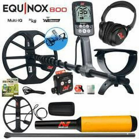 Minelab Equinox 800 Metal Detector with 15" Coil, Lower Shaft, and Pro-Find 20