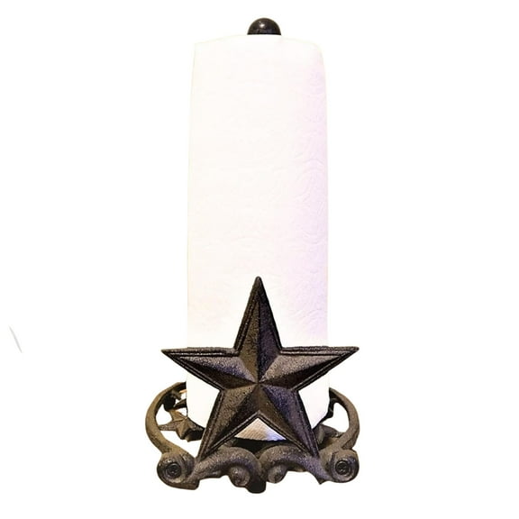 BestGiftEver Metal Star Country Rustic Paper Towel Holder - Freestanding Kitchen Countertop Decor for Farmhouse, and Western Styles - Made of Rustic Brown Cast Iron, for Countertop Cabin Theme