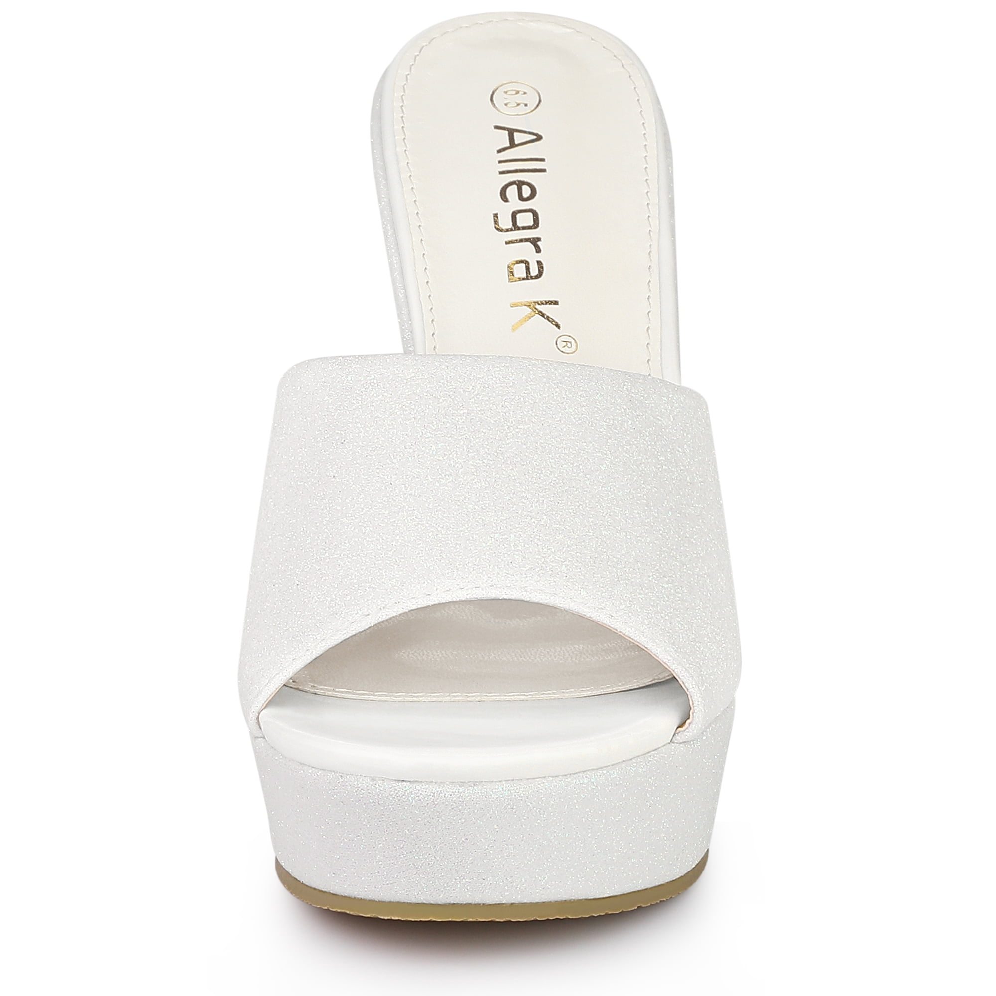 DARING DIVA Women's Glitter Platform Slip-on Wedge Heels Sandals White 9.5