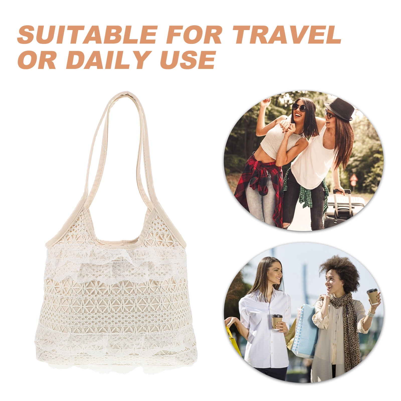 Raindrops Beige Straw Tote Bag Woven Crochet Shoulder Handbag Casual Travel Fashion Accessory 1 Pc Lightweight