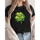 thumbnail image 1 of Women's St. Patrick's Day Clover T-Shirt - "Happy St. Patrick's Day" Glittery Print, Casual Round Neck, Short Sleeve Top, 1 of 7
