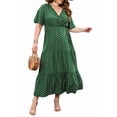 thumbnail image 2 of Women'S Casual Plus Size Polka Dots Dress Summer Short Sleeve V Neck Loose Tiered Maxi Dresses Green XL, 2 of 9