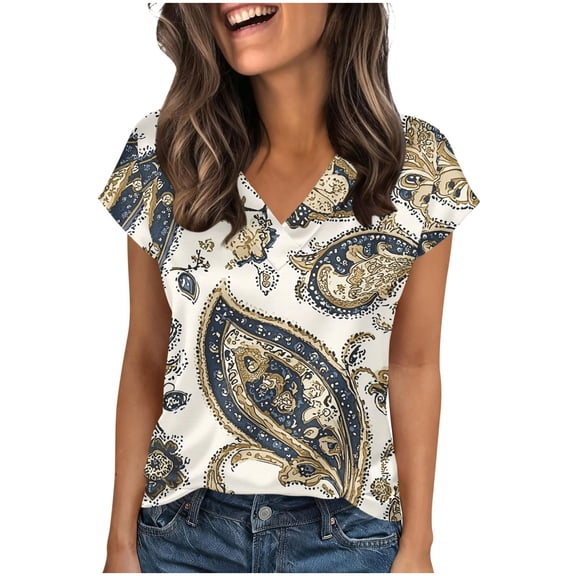 Short Sleeve Shirts for Women Casual Soft V Neck Boho Basic Tee Tops Summer Outfit Clothes Womens Shirts Casual