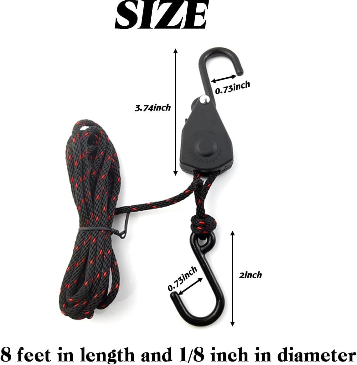 ABCISI 4PCS 8ft 1/8in Adjustable Heavy Duty Rope Hanger Ratchet Kayak and Canoe Bow and Stern Tie Downs Straps