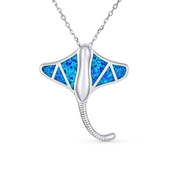 Bling Jewelry Womens Nautical Ocean Blue Opal Stingray Pendant Necklace in Sterling Silver