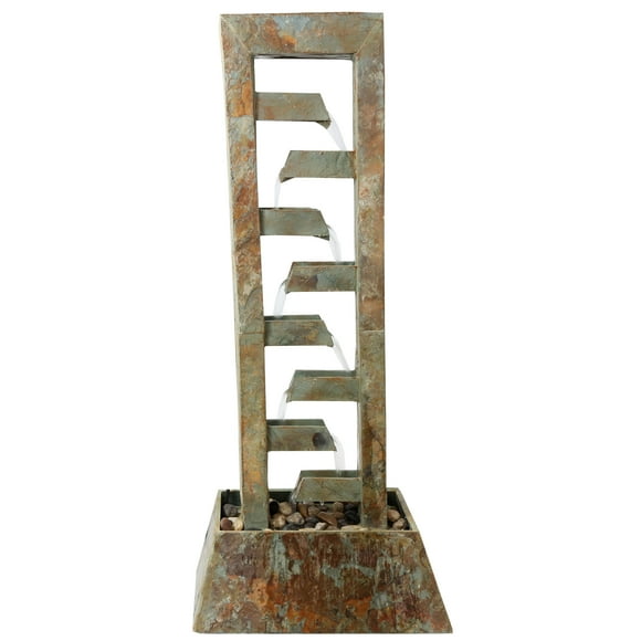 Sunnydaze 49"H Electric Natural Stacked Slate Column Outdoor Water Fountain