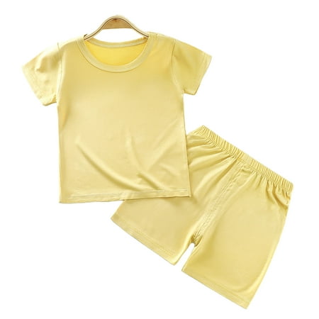 

2Pcs Baby T-shirt Kit Round Neck Kids Unisex Tops Pants Suit for Summer