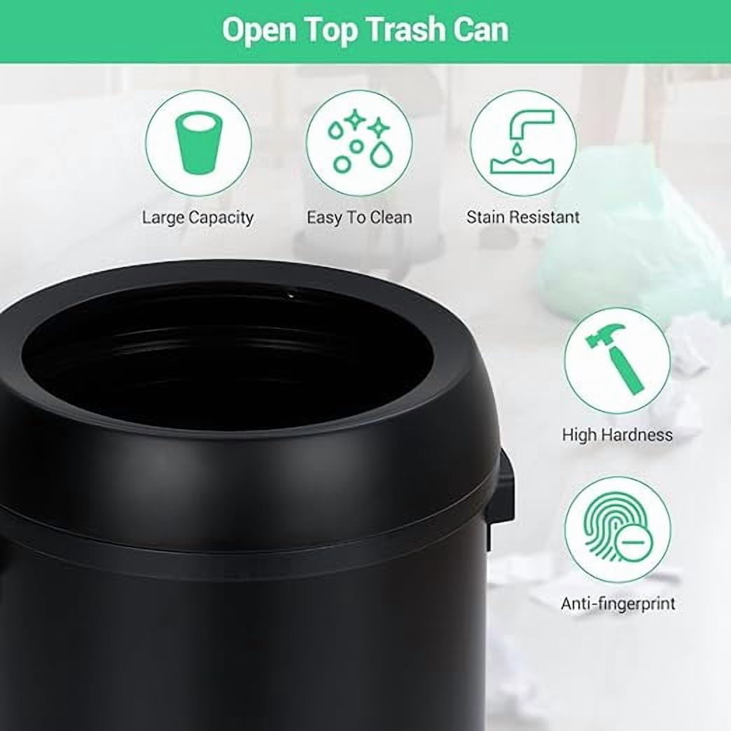 Basics Round Stainless Steel Trash Can with Open Swing lid, Large Kitchen Round Can - 65 Litre/ 17.2 Gallon, Silver, Black,White