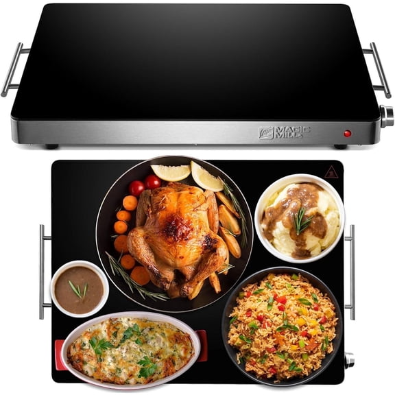 Magic Mill Food Warmer Stainless Steel Electric Warming Tray, 21" x 16" Food Warming Tray with Adjustable Temperature Control