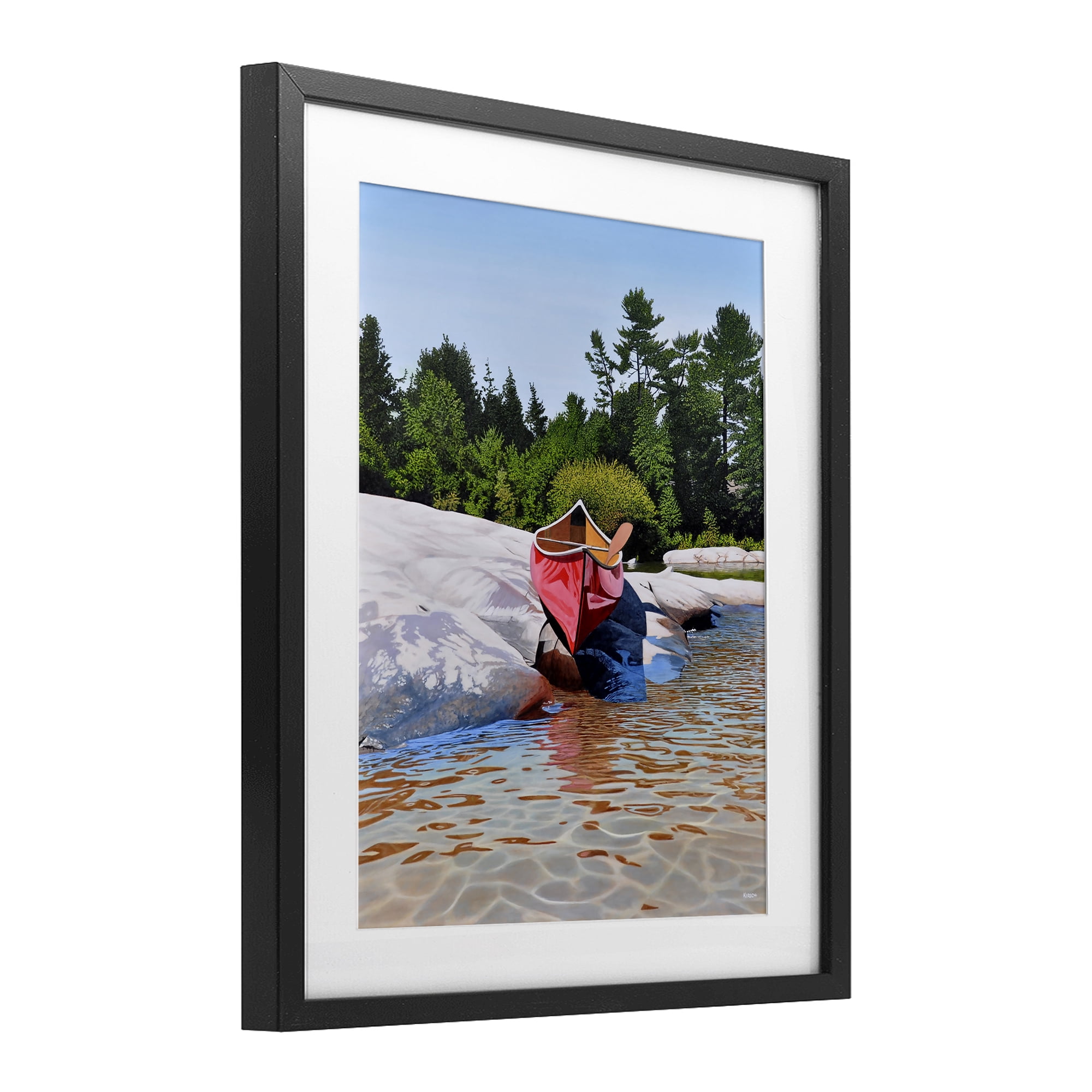 Stupell Industries Canoe at Water's Edge Black Framed Print Under Glass, design by Kenneth M Kirsch