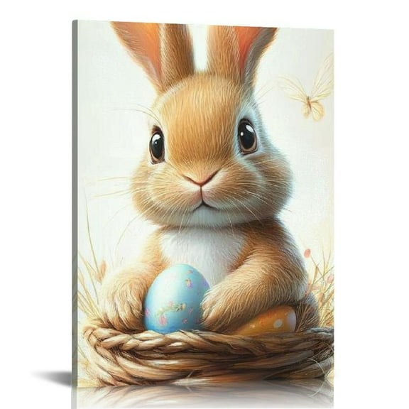 Fenyluxe  Easter Canvas Wall Art - Bunny Canvas Wall Art - Kids' Room Decor 12x16in