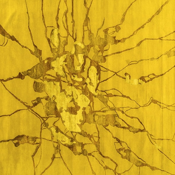 Ahgly Company Machine Washable Indoor Square Abstract Yellow Contemporary Area Rugs, 5' Square