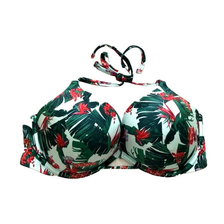 Victoria s Secret Swim Bombshell Push Up Bikini Top Blue Floral Palm Cup Size 32A NWT