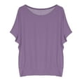 thumbnail image 5 of nochalofo Purple Boat Neck Leisure Womens Summer Tops, Batwing Sleeve Oversized T Shirt Loose Crew Top, 5 of 5