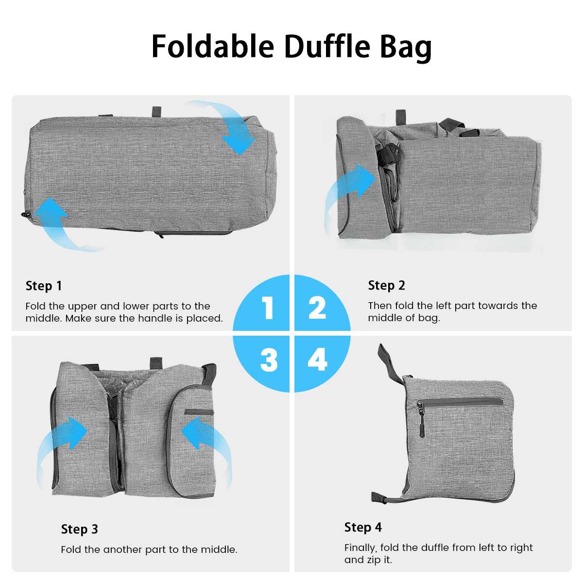 DAKOMM Travel Duffle Bag, 65L Foldable Weekender Bags for Women with Shoe Compartment, Carry on Overnight Bag for Men Women, 24" Gym Travel Bag Water Repellent & Tear Resistant, Gray
