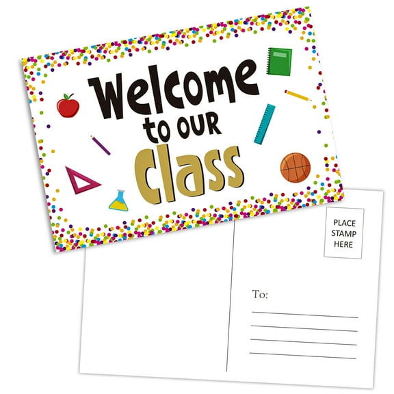 WaaHome 30pcs Welcome To Class Postcards,Confetti Welcome Postcards for Students Kids 4"X 6" Welcome Back to School Postcards from Teachers