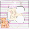 thumbnail image 2 of Metal Light Switch Wall Plate Outlet Cover (2 Teddy Bears With Love Heart Balloon Flower Pink Stripes - Single Toggle Single Duplex), 2 of 2