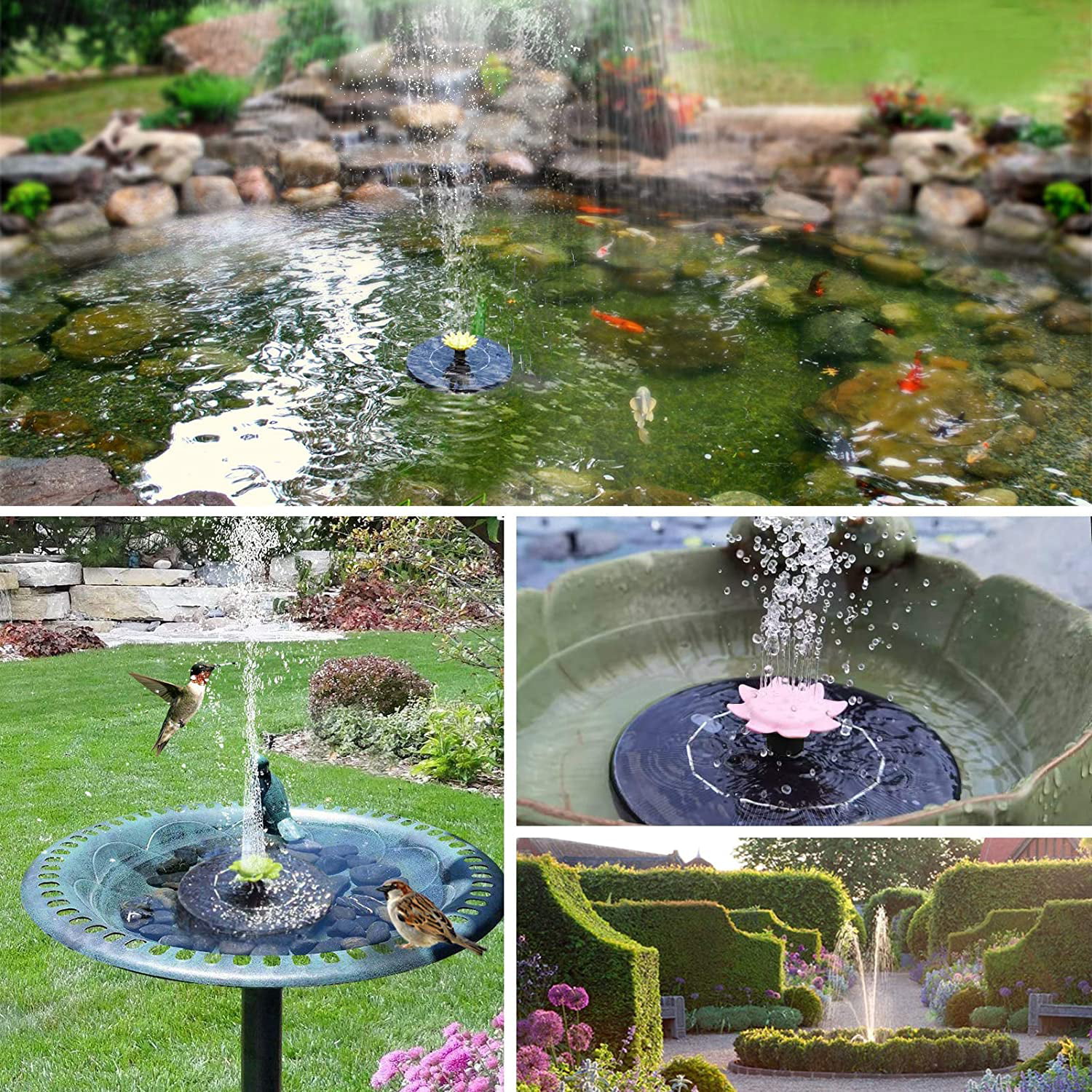 Solar Fountain Pump 130mm Solar Powered Water Pump for Bird Bath 1.0 W Solar Water Fountain with 6 Nozzles Floating Fountain Pump for Garden Outdoor Pond Pool Decoration 