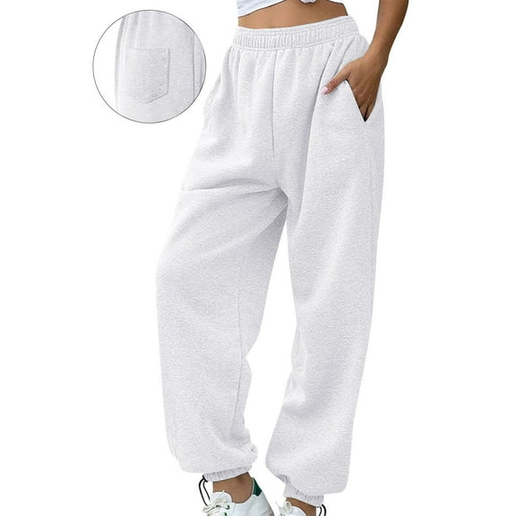 Woman Pant Women's Casual Trousers And Trousers Solid Color Large Size Running Fitness Sports Pants With Three Pockets White S