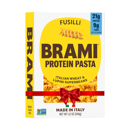 Brami Fusilli Italian Protein Pasta, Lower Carb, High Fiber, Non-GMO, Made in Italy, Durum Wheat Plus Lupini Beans, Shelf-Stable Noodles, 12 oz Box