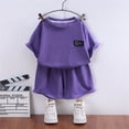 thumbnail image 2 of XIYNBAOK Juniors Sweat Suits 2 Piece Set Going Home Outfit Baby Girl Toddler Girls Outfits Tshirt and Mini Shorts Girls Clothes Size 7, Purple 5-6 Years, 2 of 9