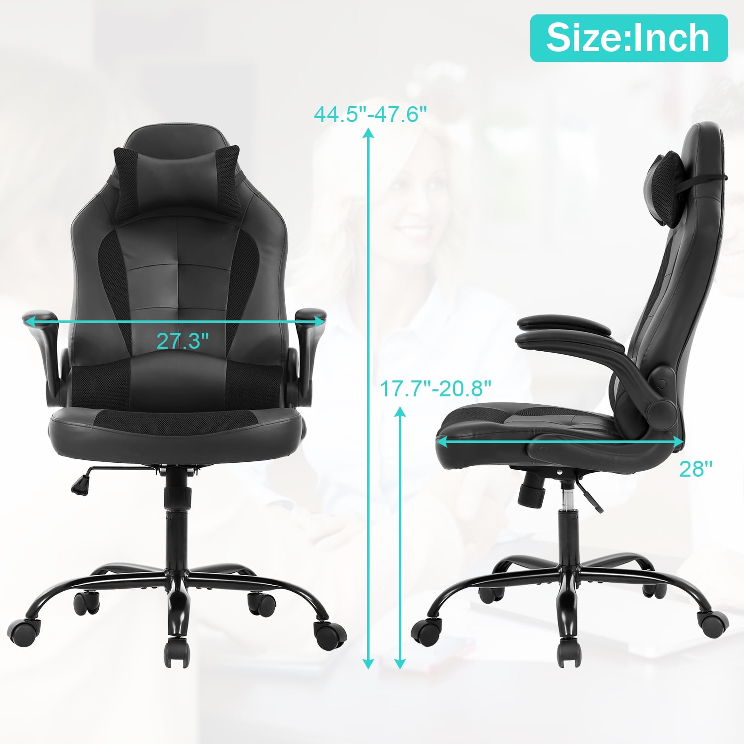 NiamVelo Leather Gaming Chair Ergonomic Video Game Chairs with Flip up Arms, Adjustable Rolling Swivel Chair for Adult Teen, White