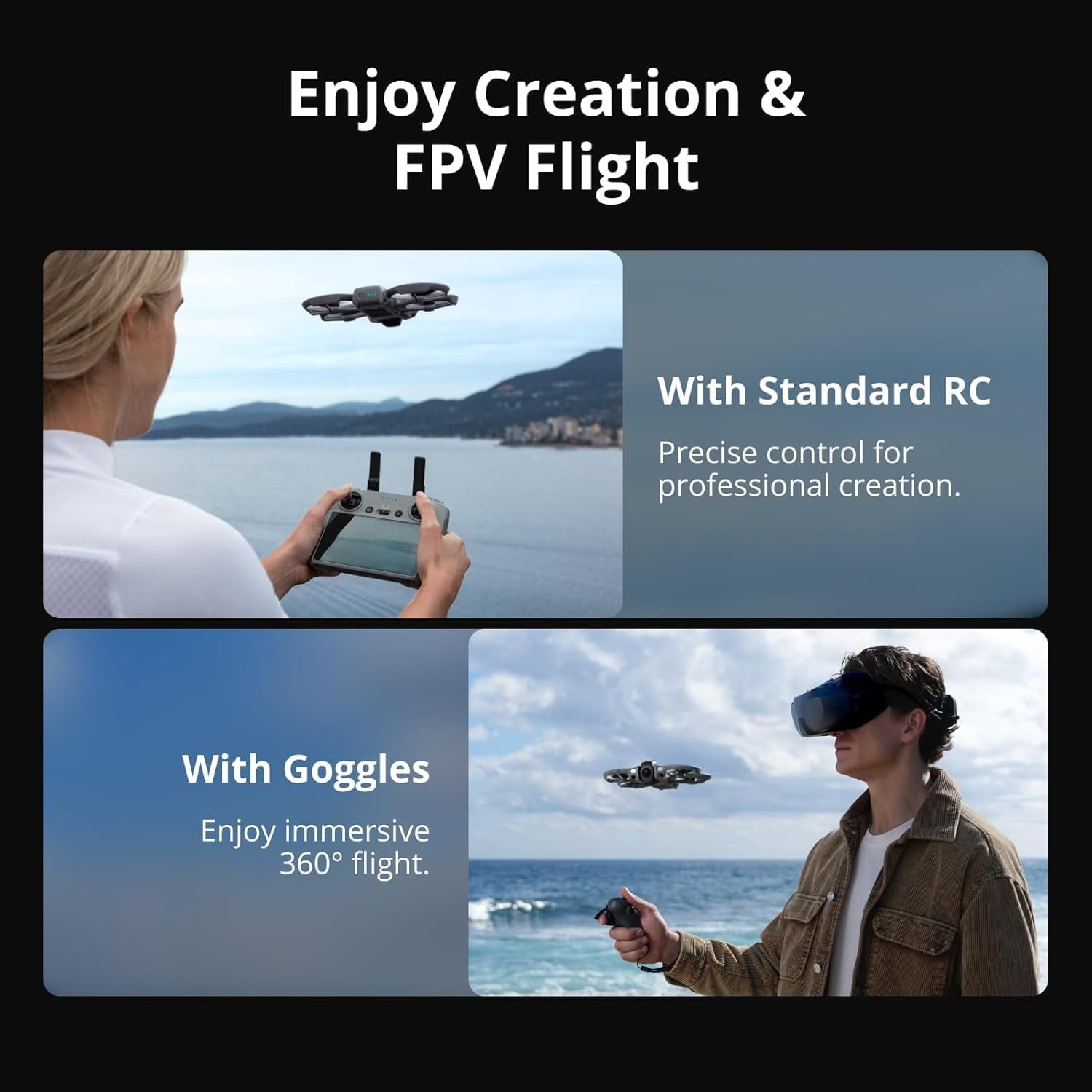 DJI Avata 360 (RC 2), 360° Drone With 1-Inch 8K 360° Imaging for FPV & Aerial Filming, Includes RC 2 With a Built-In Screen for Precise Control, 1 year NYC Care