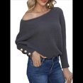 thumbnail image 2 of Suéter de Punto de Color Liso con Hombros Descubiertos y Larga para Mujer, Estilo Informal, Holgado y Moderno para Otoño Gris L, 2 of 9