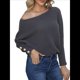 thumbnail image 2 of Suéter de Punto de Color Liso con Hombros Descubiertos y Larga para Mujer, Estilo Informal, Holgado y Moderno para Otoño Gris M, 2 of 9