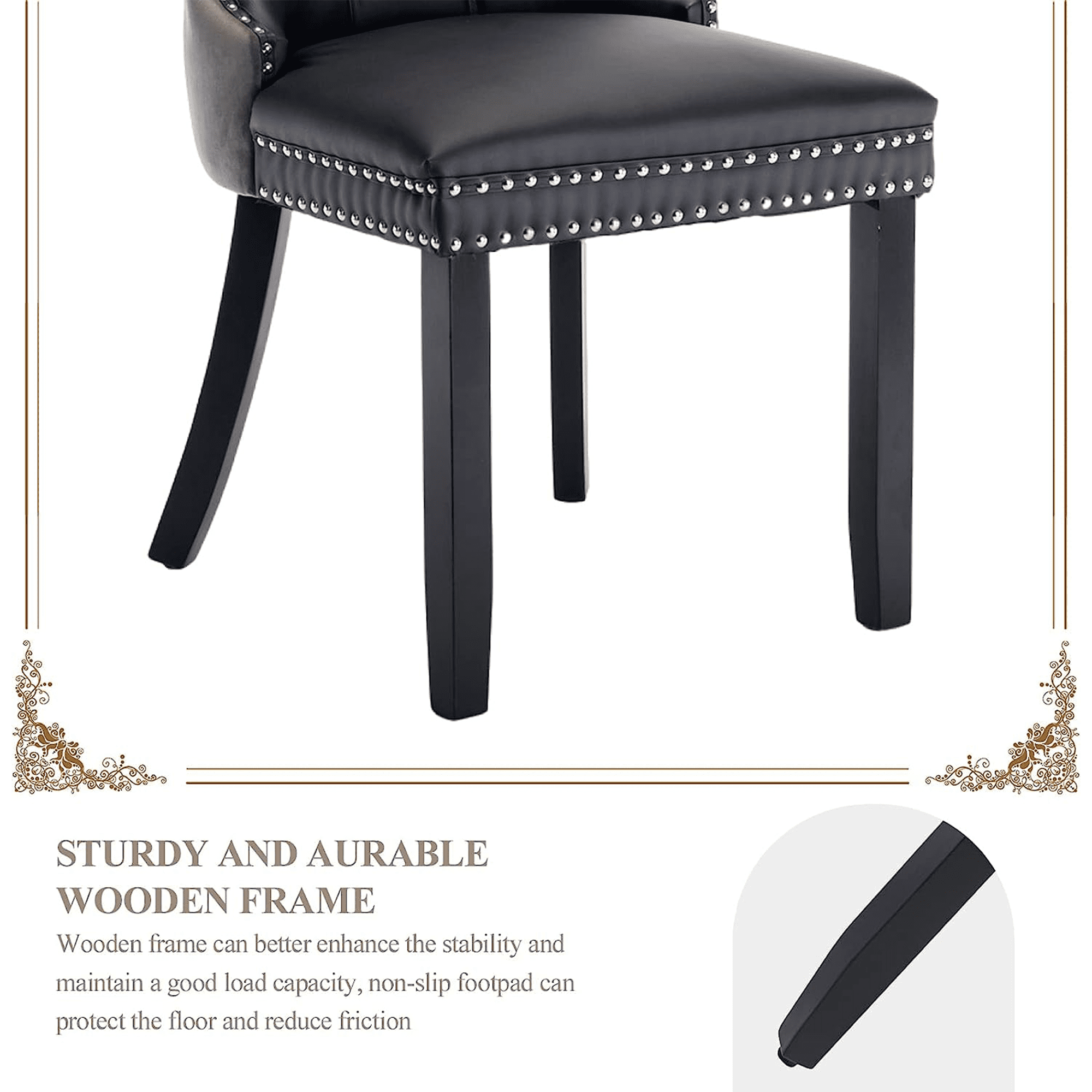 LegaHome Dining Room Chairs Set of 6, Modern Upholstered Velvet and PU Leather Dining Chair with Nailhead Trim and Solid Wood Legs, Tufted Button Padded Chairs Set for Kitchen Dining Room, Gray&Black