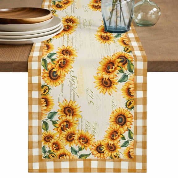 Table Runner 108 Inches Long for Kitchen Dining, Summer Sunflowers Dresser Scarf Farmhouse, Dining Table Decorations for Wedding/Parties, Country Botanical Flowers Leaves 13 x 108 In
