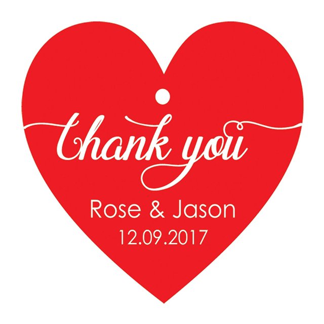100 PCS Personalized Wedding Favor Gift Tags Thank You Custom Made Heart Shape Hang Tags