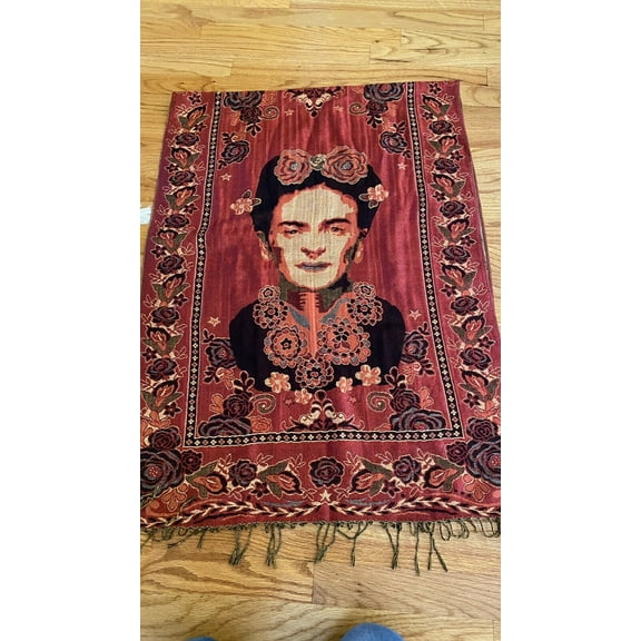 Mexican Pashmina Shawl Scarf Wrap Artist Frida Kahlo Red Pink Gold Reversible