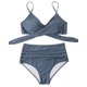 thumbnail image 4 of Conjunto de bikini cruzado con cuello halter y cintura alta para mujer, trajes de baño de dos piezas con efecto push up, 4 of 8