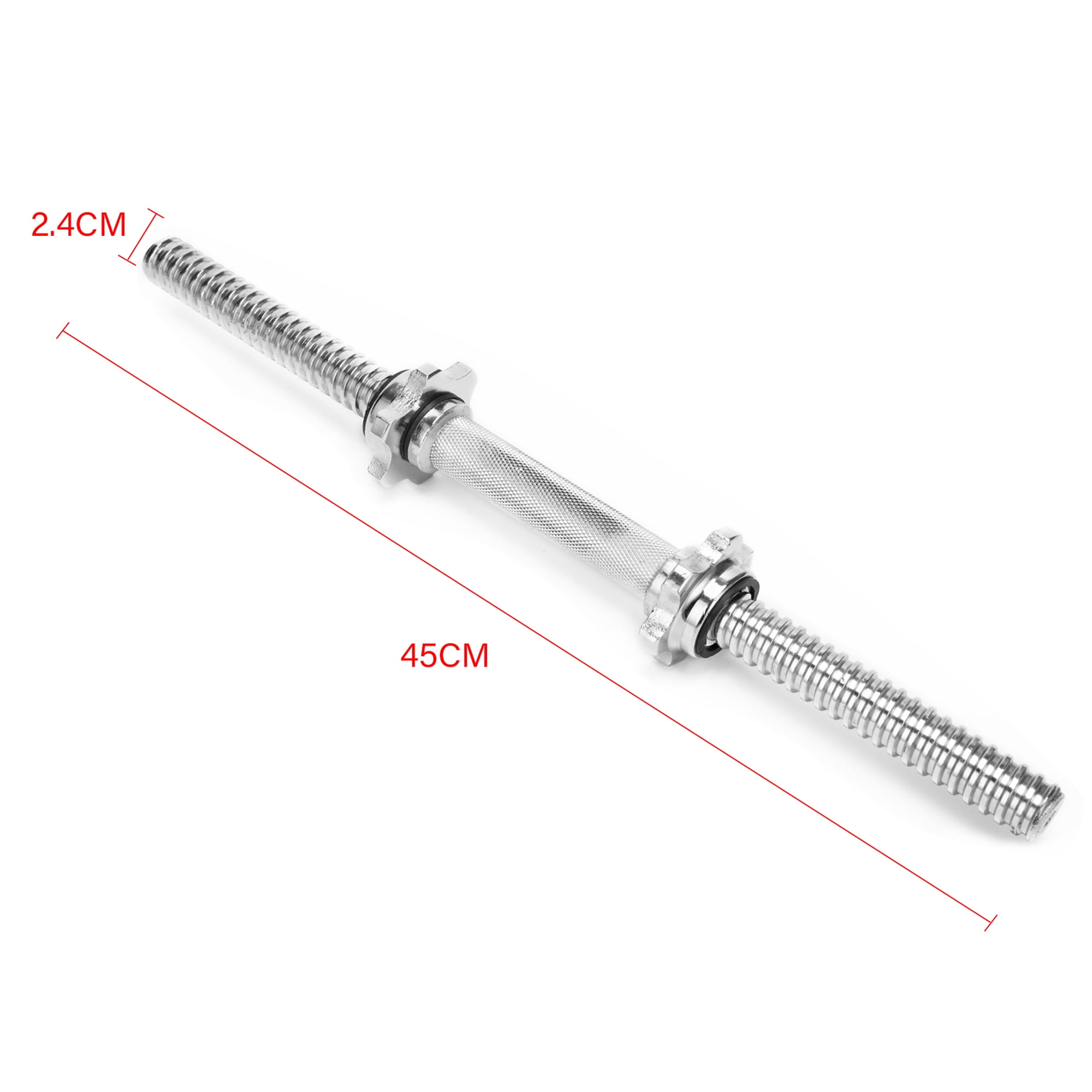 SAYFUT 1 Pairs 17.77in/ 45cm Adjustable Chrome Threaded Dumbbell Handles for Standard Weight Plates with 1'' Diameter Center, Hex nut