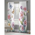 thumbnail image 4 of Pink Flowers Sheer Curtains 84 Inch Length 2 Panels Set Window Treatments, Spring Floral Butterfly Leaves Plants Pastoral Rod Pocket Semi Curtains for Living Room/Bedroom/Kitchen Décor, 104"W x 84"L, 4 of 7