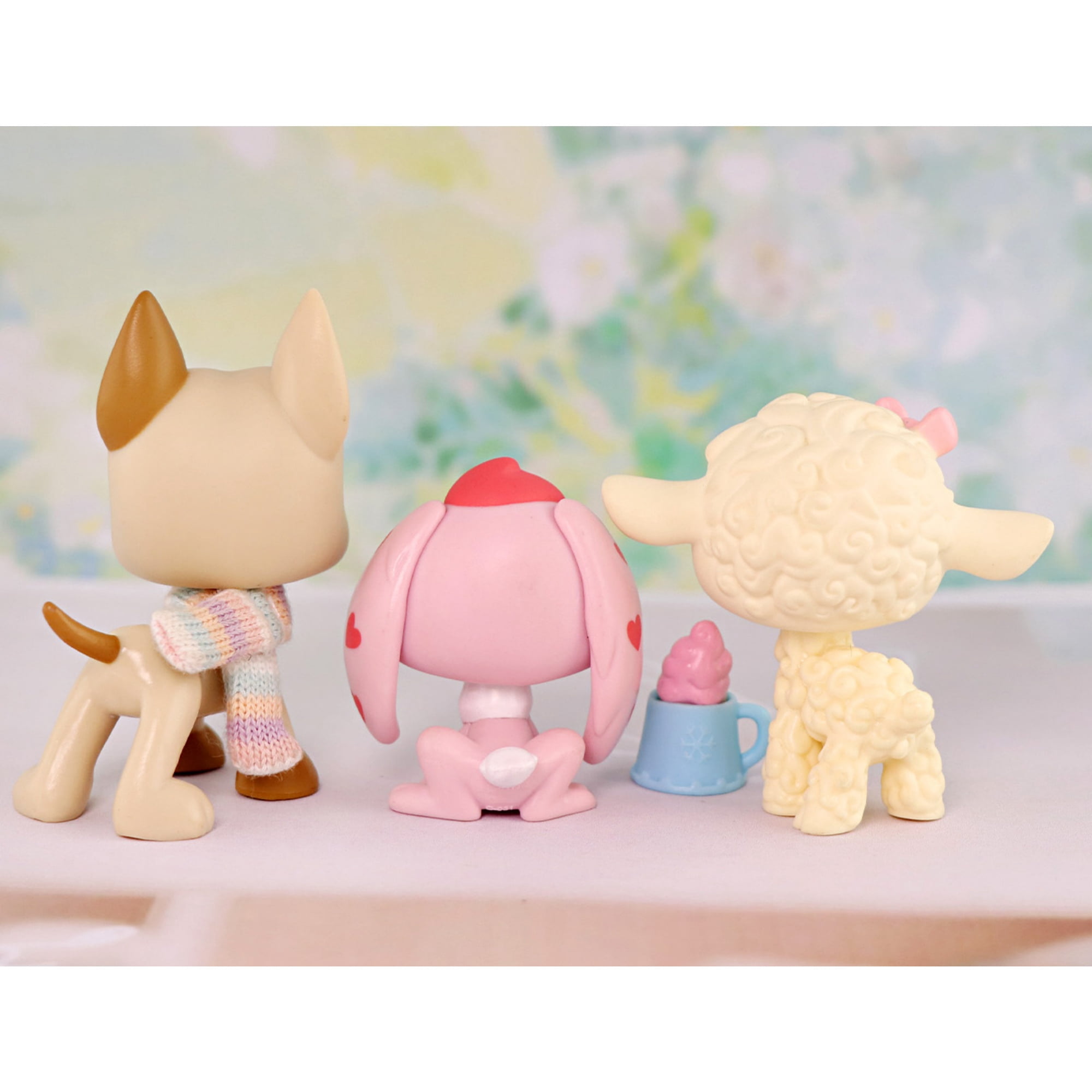 3lot Mini Pet Toys Lamb #186 Great Dane #1647 Bunny Rabbit #557,Cartoon Animal Figurines Easter Gift for Kids