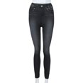thumbnail image 4 of Women's Pull-On Skinny Faux Denim Leggings High Waisted Stretch Jeggings Comfy Wash Pants Classic Tummy Control Black, 4 of 6