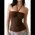 thumbnail image 1 of Camisola de Mujer, Top de Punto con Cuello Halter y Tirantes Finos Ajustables, Camiseta de Verano Sin Mangas 2025 Marrón M, 1 of 7