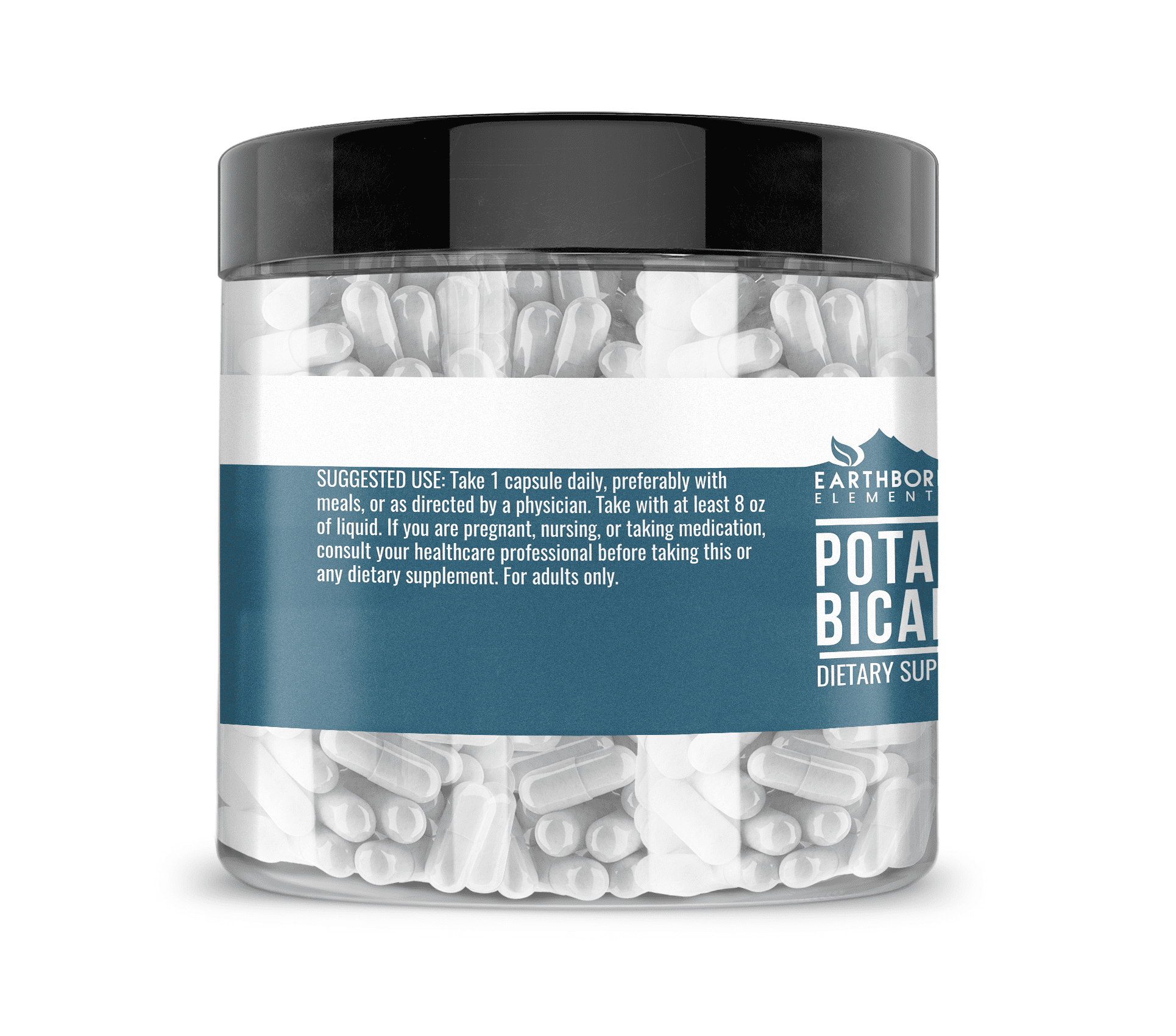 Earthborn Elements Potassium Bicarbonate 200 Capsules, Pure & Undiluted, No Additives